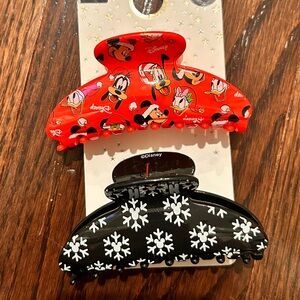 Disney Red Mickey & Friends and Black Snowflake Hair Claw Duo